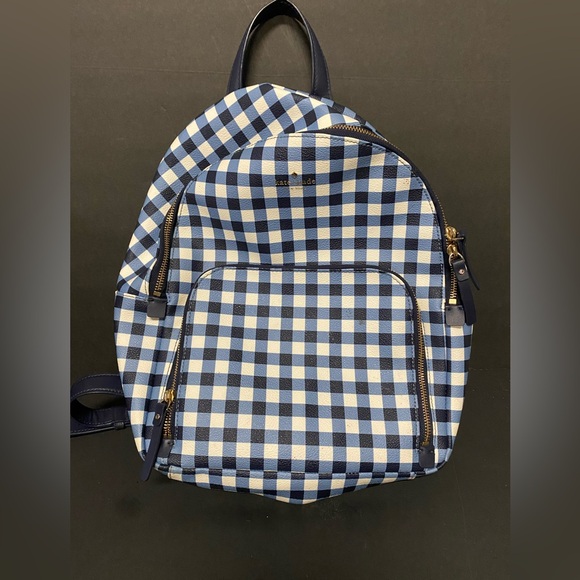 KATE SPADE CUTE ,  Gingham Blue and Cream Backpack Bag - Picture 2 of 9